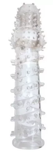 Закрытая прозрачная рельефная насадка с шипиками Crystal sleeve - 13,5 см.
