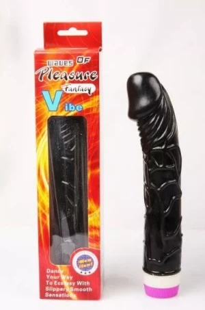 Черный вибратор Pleasure Fantasy с богатым рельефом - 22,5 см.