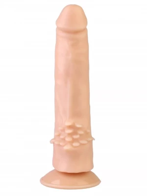 Телесный вибратор с шипами у основания и проводным пультом №10 - 17 см.