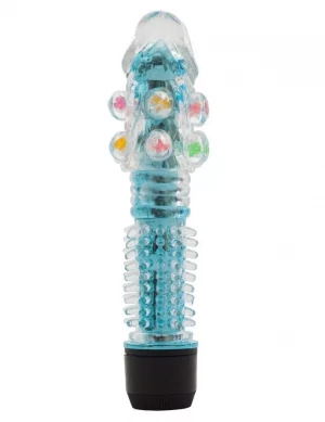 Прозрачно-голубой вибратор с дополнительными пупырышками - 16,5 см.