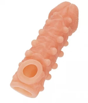 Телесная закрытая насадка с шариками Cock Sleeve Size L - 17,6 см.