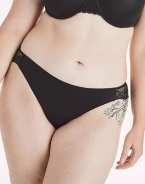 Черные трусы-танга с отделкой из эластичного кружева
