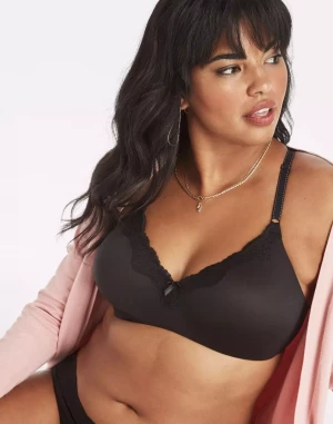 Черный бюстгальтер пуш-ап без каркасов с бежевым краем и строчкой