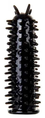 Черная насадка на пенис с шипами по всей длине - 13 см.