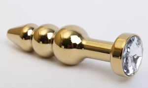 Золотистая анальная ёлочка с прозрачным кристаллом - 11,2 см.