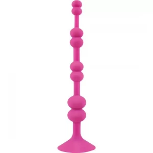 Розовая анальная цепочка с присоской PERLES DASPIRE - 22 см.