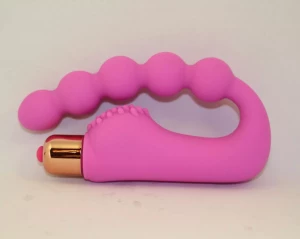 Розовый силиконовый вибромассажер в форме подковы