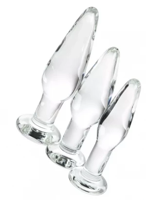 Набор из трех стеклянных анальных пробок с круглым ограничителем Sexus Glass