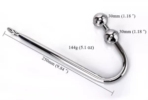 Серебристый анальный крюк для подвешивания с двумя шариками