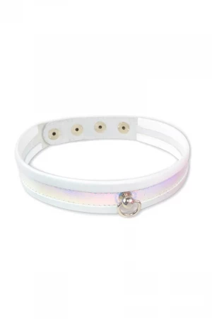 Узкий белый ошейник с перламутром