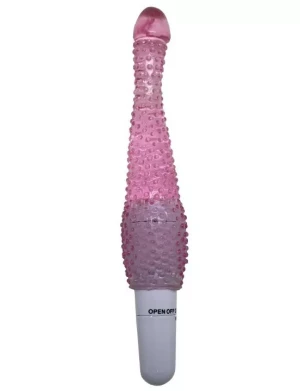 Розовый анальный вибратор с пупырышками - 22 см.