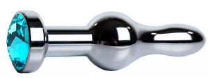 Серебристая каплевидная анальная пробка с голубым кристаллом - 10,5 см.