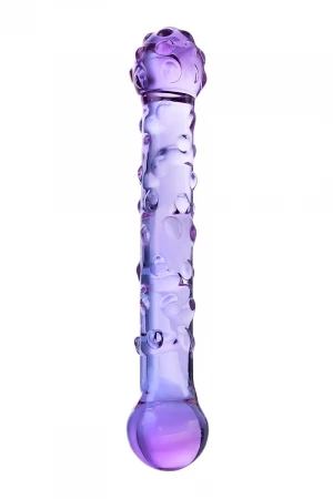 Фиолетовый стеклянный фаллоимитатор с шишечками - 19,5 см.