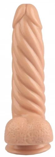Телесный реалистичный винтообразный фаллоимитатор на присоске - 21 см.