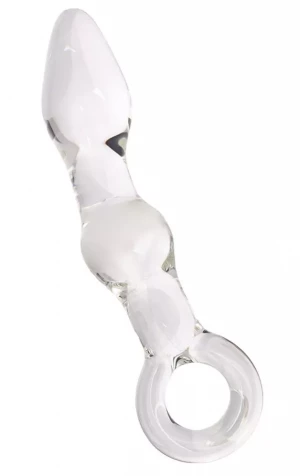 Стеклянная анальная втулка с ручкой-кольцом - 18 см.