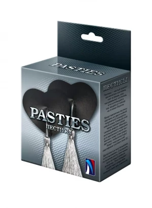 Черные пэстисы-сердечки с серебристыми кисточками