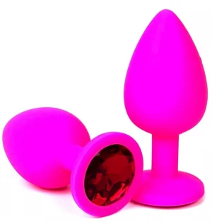 Розовая силиконовая пробка с красным кристаллом - 7 см.