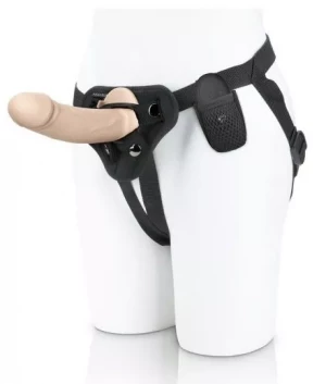 Телесный вибратор-реалистик на трусиках с кольцом - 16,5 см.