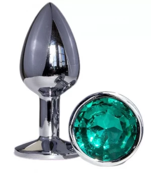 Металлическая анальная втулка с изумрудным кристаллом - 7,2 см.