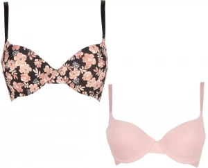 Набор из 2 бюстгальтеров пуш-ап - принтованного черного и розового