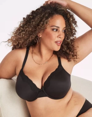 Черный бюстгальтер с кружевом и бежевым краем